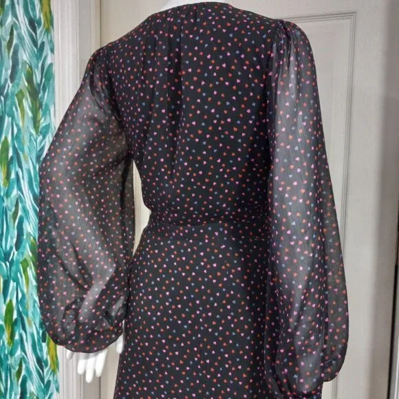 Banana Republic Wedding Guest Heart Twee Y2K Valentine Mini Wrap Dress Black 2 - Picture 5 of 12